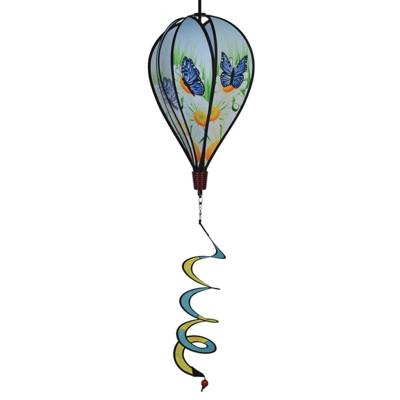 In the Breeze 1057 — Blue Karner Butterfly 6-Panel Kinetic Hot Air Balloon Wind Spinner — Colorful Garden Wind Spinner