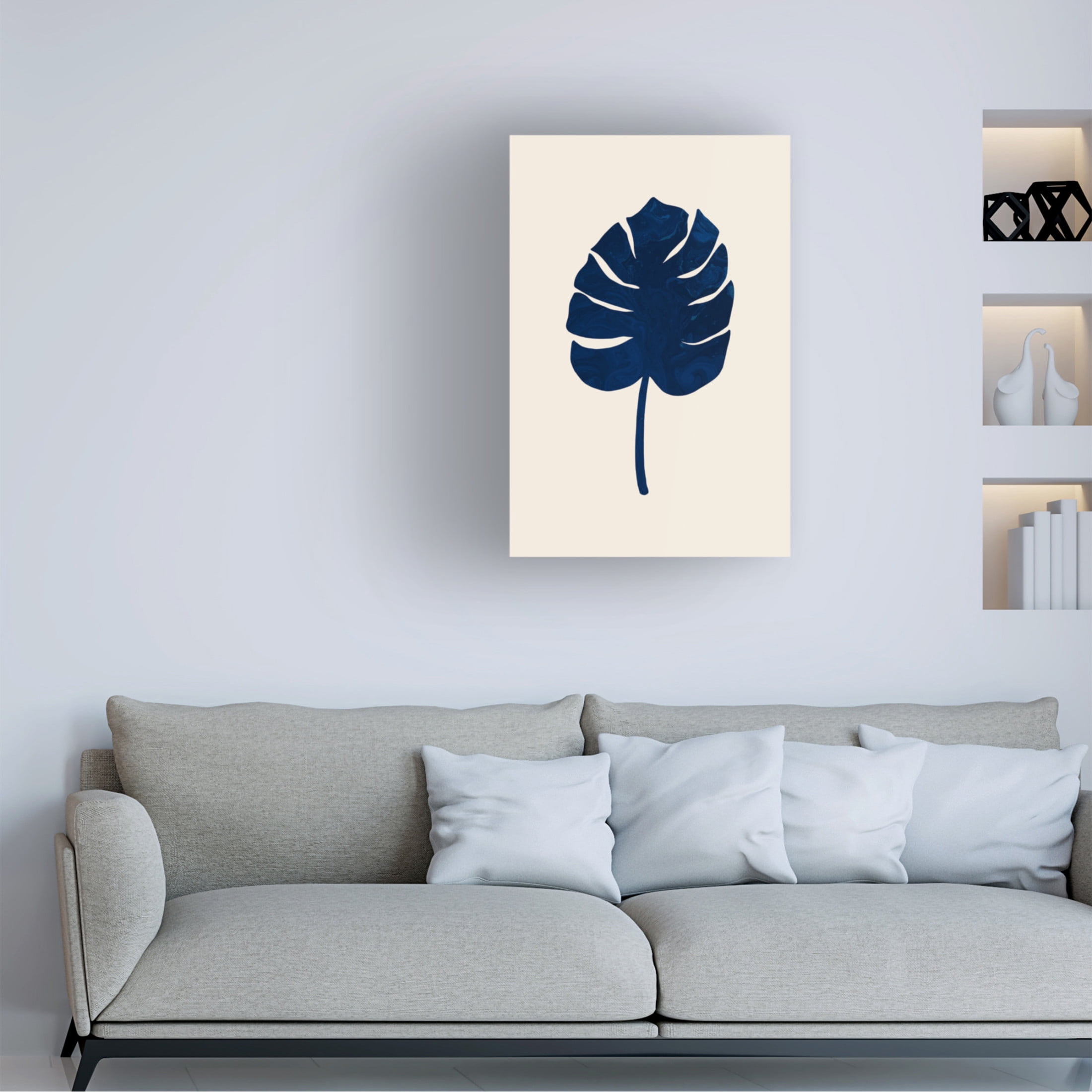 Canvas Wall Art - Pictufy Studio 'Monstera Marble Blue' Wall Art for Living Room, Bedroom, or Office Décor by Trademark Fine Art - 22 x 32 Inches