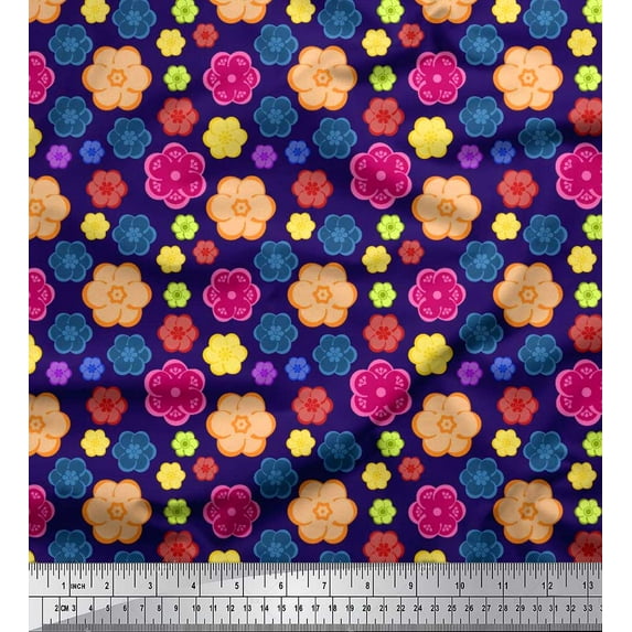Soimoi Polyester Crepe Fabric Flower Artistic Printed Craft Fabric by The Yard 42 Inch Wide