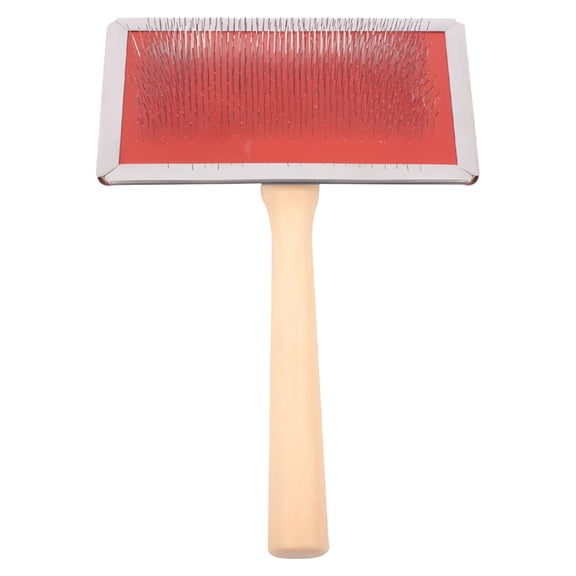Pet Hair Brush for Dogs and Cats, Dog Grooming Brush with Wooden Handle, Medium Sized Slicker Brush, Steel Bristles, Deep Cleaning, Removes Loose Undercoat, Red, 4.5 x 3.5 x 1.8 in / 11.5x9x4.5cm