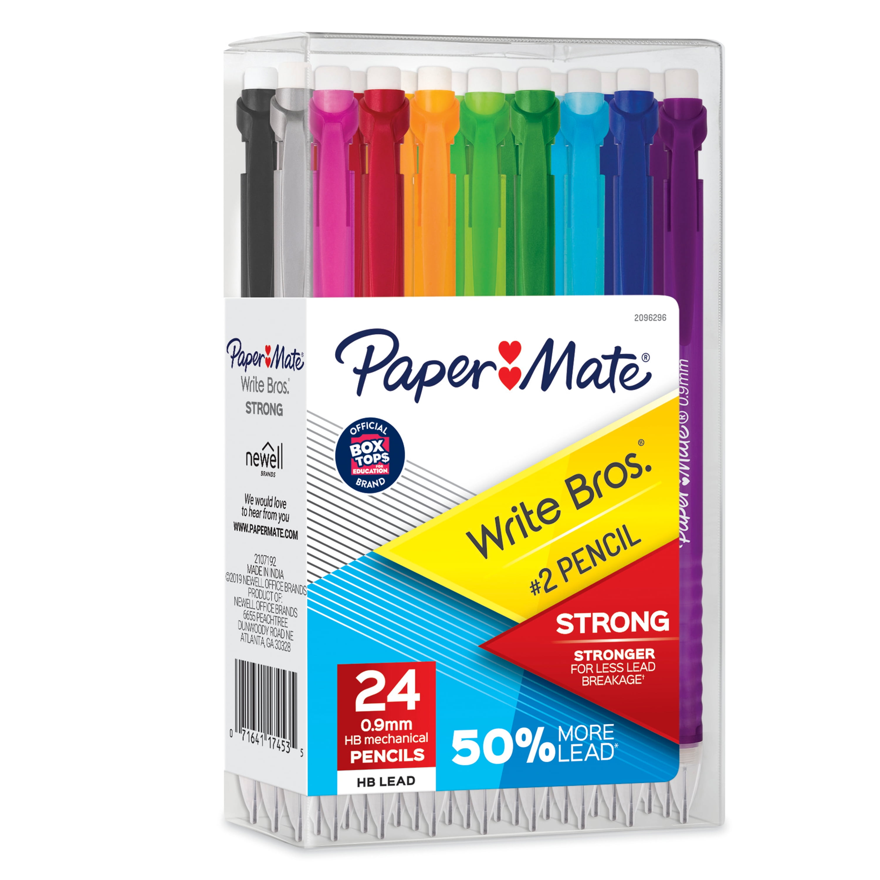 Paper Mate Mechanical Pencils, Write Bros. Strong #2 Pencil for Less Lead Breakage, 0.9 mm, 24 Count