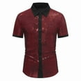 thumbnail image 2 of Dovford Men’s 70S Disco Shirts Button Down Sequin Shirt Short Sleeve Retro Metallic Nightclub Party Costume Shirt Tops 2024, 2 of 6