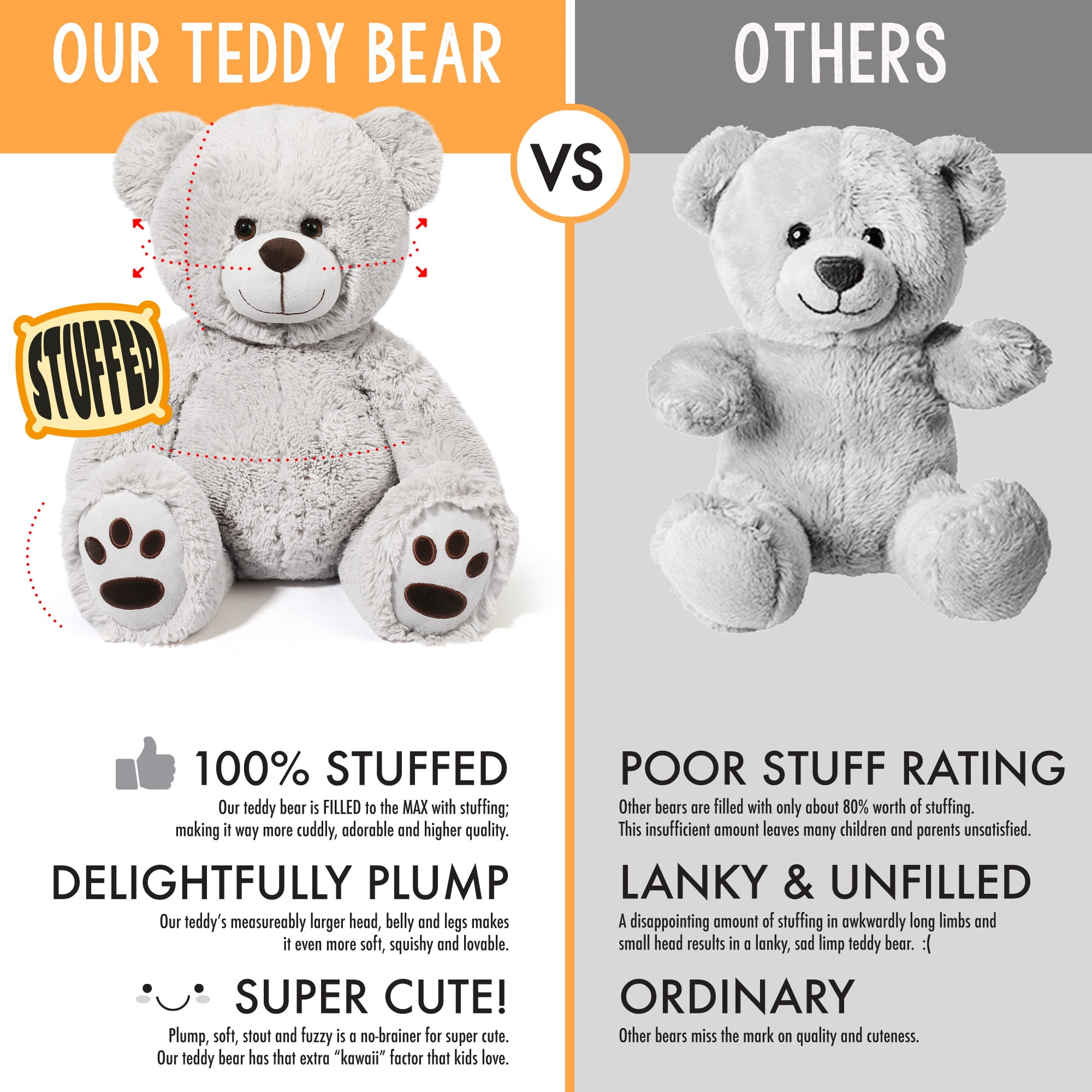 LotFancy Teddy Bear Stuffed Animal, 20” Plush Toy Gift for Girls Girlfriend, Gray