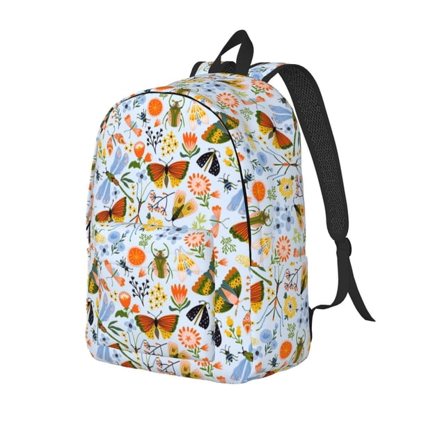 Disketp Insects and Flowers Mochila de Lona Estampada, Mochila Escolar de Viaje Ligera para Estudiantes y Portátil-Medium