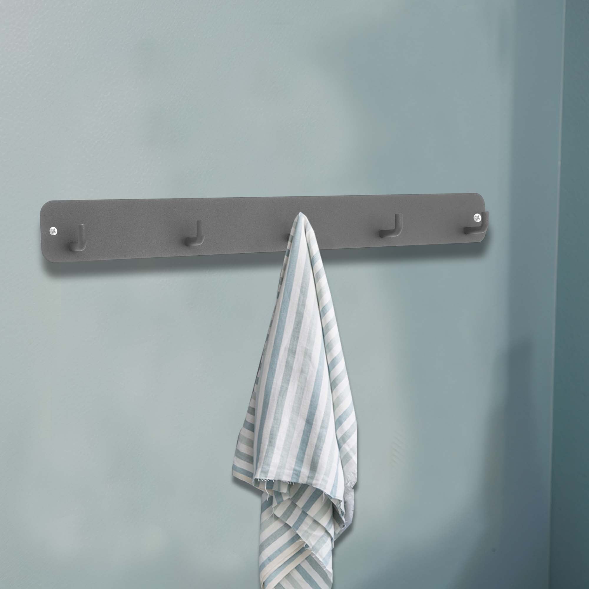 Unique Bargains Coat Rack Wall Mount Hooks for Hanging Gray 14.17"x1.57"x0.12" 1 Pc
