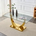 thumbnail image 2 of TesNus 7-Piece 63" Glass Dining Table Set, Tempered Glass Table with Gold Metal Base and 6 PU Leather Chairs for Dining Room, 2 of 7