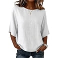 thumbnail image 2 of Tops for Women Dressy Casual Loose 3/4 Sleeve Shirts Lightweight Crewneck Beach Vacation Outfits White S, 2 of 4