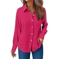 thumbnail image 2 of Dress Shirts for Women Long Sleeve Lapel Collar Button Down Crinkle Plain Business Casual Office Work Shirt Spring Blouse, 2 of 6
