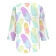 thumbnail image 5 of Ichuanyi liquidación damas estampado de plumas estampado de tres cuartos manga botón de cuello redondo camisa mujer suelta ICHUANYI WER2023082206461, 5 of 5