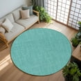 thumbnail image 3 of Teal 6ft Round Rug, Farmhouse Burlap Solid Green Color Modern Linen Texture Non-Skid Rubber Backing Large Area Rugs - Living Room Bedroom Home Office, Indoor Floor Mat Carpets Washable Rug, 3 of 9