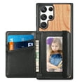 thumbnail image 5 of Mantto Case for Samsung Galaxy S22 Ultra 6.8 inch 5G, Wooden Texture Kickstand Holder Lightweight Magnetic Credit Card Photo Slot Back Phone Cover for Samsung Galaxy S22 Ultra 6.8 inch, Cherrywood, 5 of 9