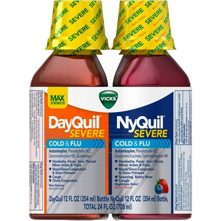 Vicks DayQuil sévère rhume et la grippe et NyQuil sévère rhume et grippe secours liquide Nighttime médecine froide, 12 fl oz, 2 count