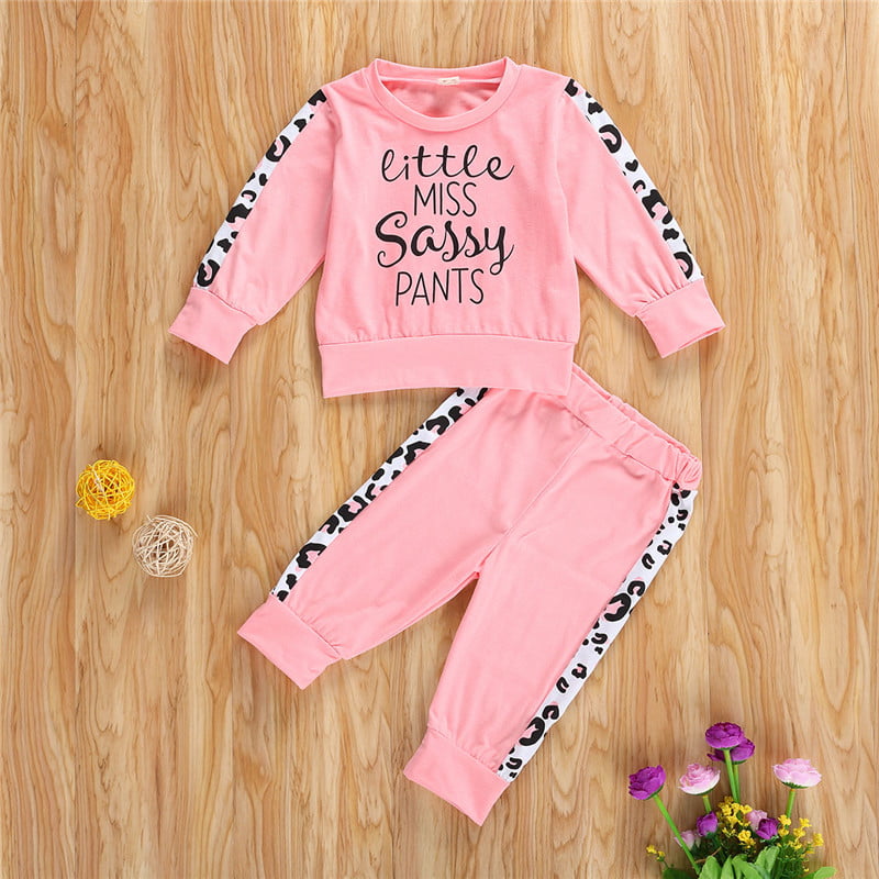 2PCS Toddler Baby Girl Tracksuit Frill Ruffle Tops Pants Set Kids Casual Outfits 