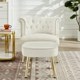 thumbnail image 2 of Accent Chair with Ottoman, Velvet Armchair with Button Tufted Back, Upholstered Sofa Chair Ottoman Set with Gold Metal Legs, Comfy TV Chair with Nailhead Trim for Living Room Bedroom, White, 2 of 7