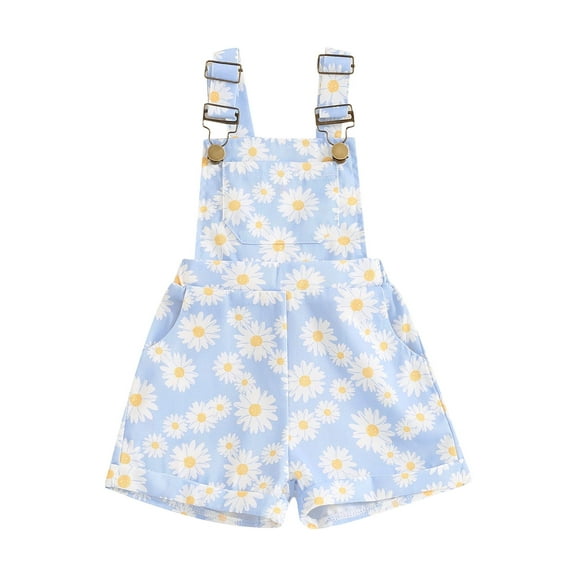 Little Girls Overalls Kids Summer Daisy Print Sleeveless Romper Jumpsuit Shots for Newborn Toddler Clothes