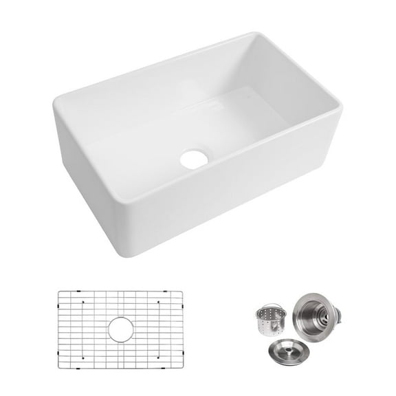 Rainlex Fireclay 36" L X 18" W Farmhouse Kitchen Sink with Grid and Strainer,Include 2 Accessories