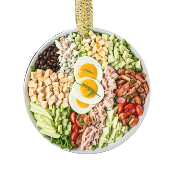 Cobb Salad Bowl Food Double Sided Ceramic Foodie Novelty Holiday Christmas Xmas Tree Ornament Gift Accessory (Flat Printed Design, NOT 3D)