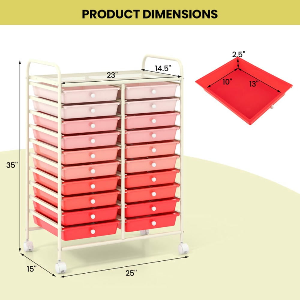 Spaco 20 Drawers Rolling Storage Cart Studio Organizer-Pink, Craft Organizers and Storage, Multipurpose Organizer Cart for Home, Office, School