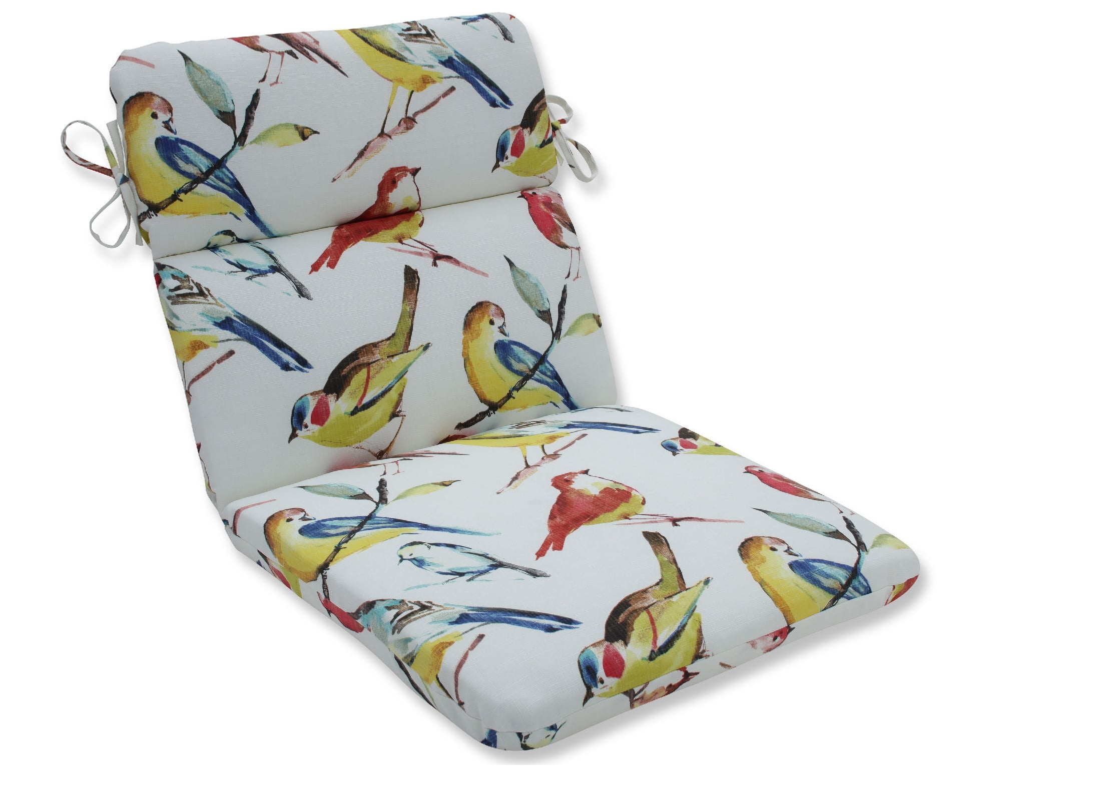 40.5" Off White and Colorful Backyard Birds Chair Cushion