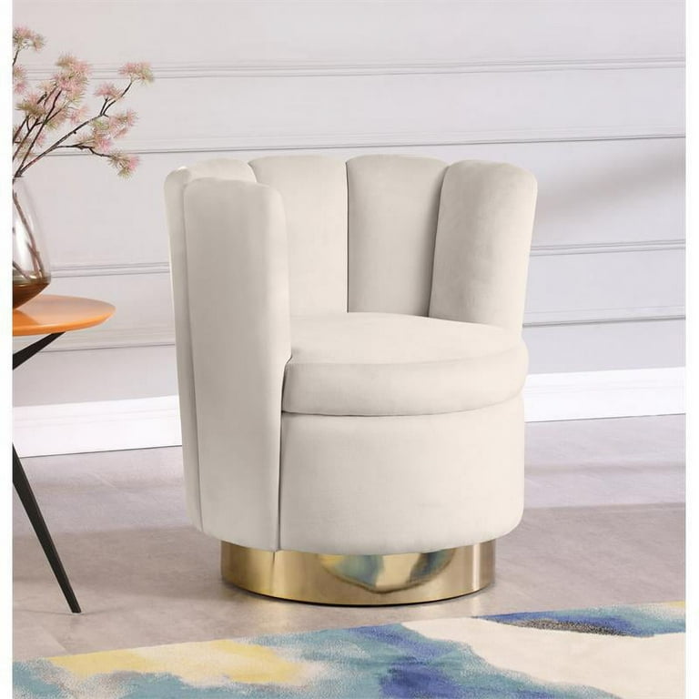Meridian Furniture Lily Cream Velvet Swivel Accent Chair