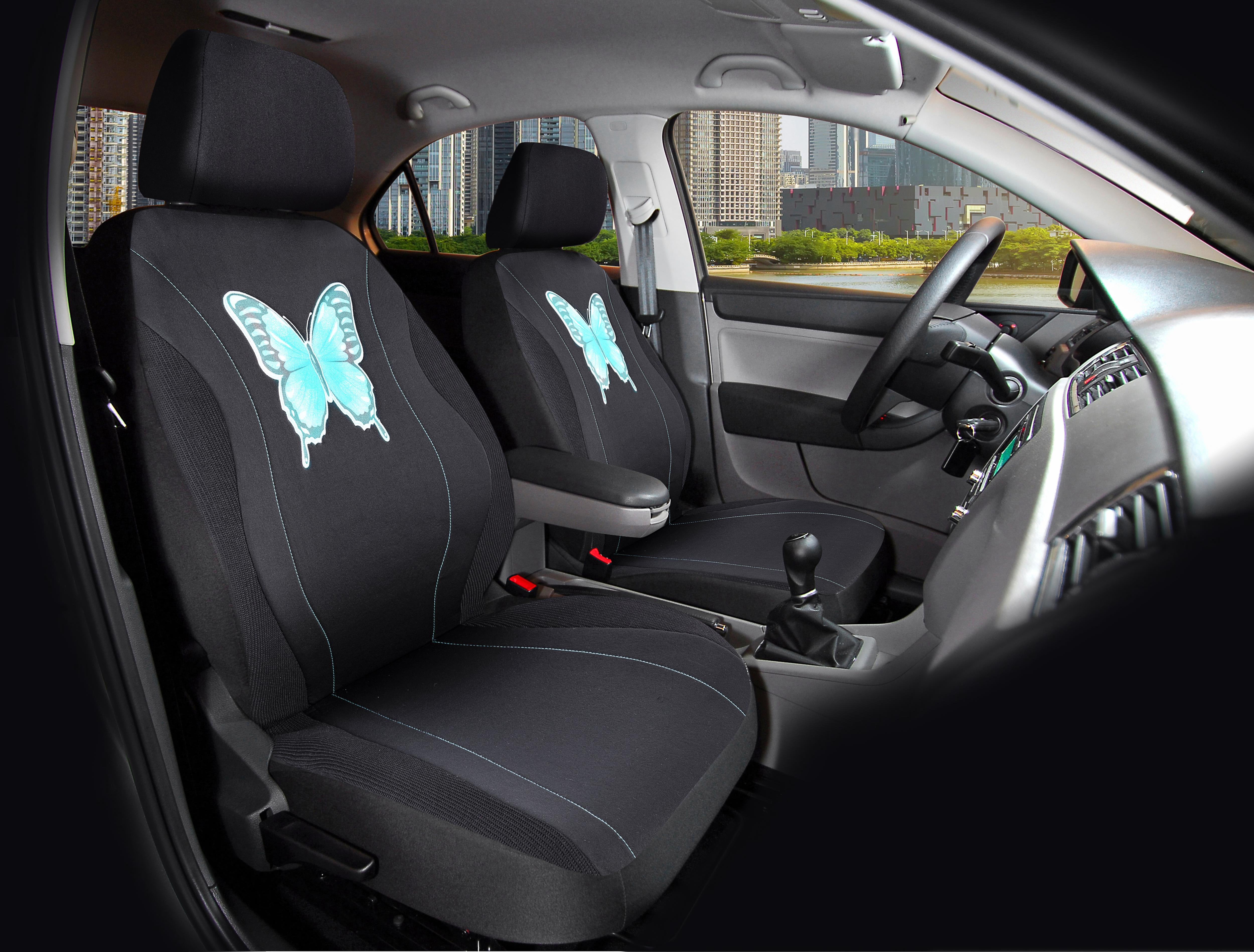 Auto Drive 5 Piece Seat Cover Kit Mint Butterfly Polyester Black/Mint, Universal Fit, 2050SC19