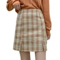 thumbnail image 1 of Falda a cuadros para mujer, minifalda tipo lápiz de talle alto, barra de café, L, 1 of 5