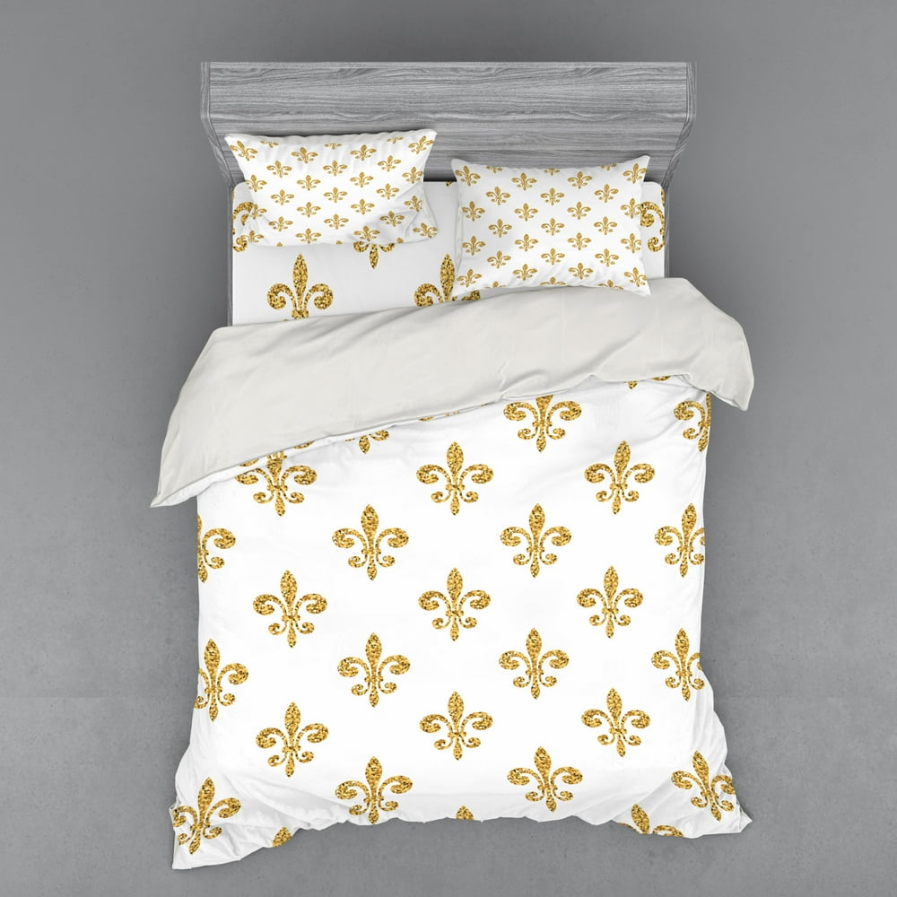 Fleur De Lis Duvet Cover Set, Vintage European Lily Aristocratic