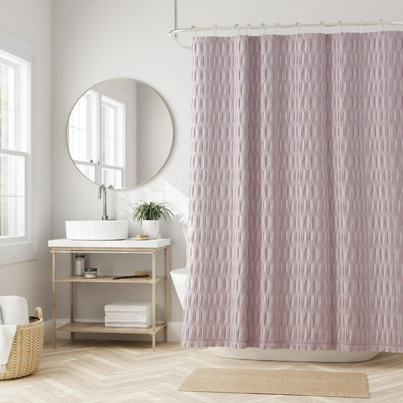 Rideau de douche en tissu texturé à motif botanique pastel