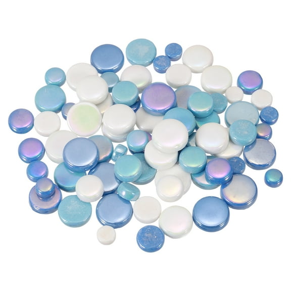 200g Round Mosaic Tiles for Crafts, Multi-Size Iridescent Glass Bulk for DIY Art, Home Decoration(Mixed Blue)