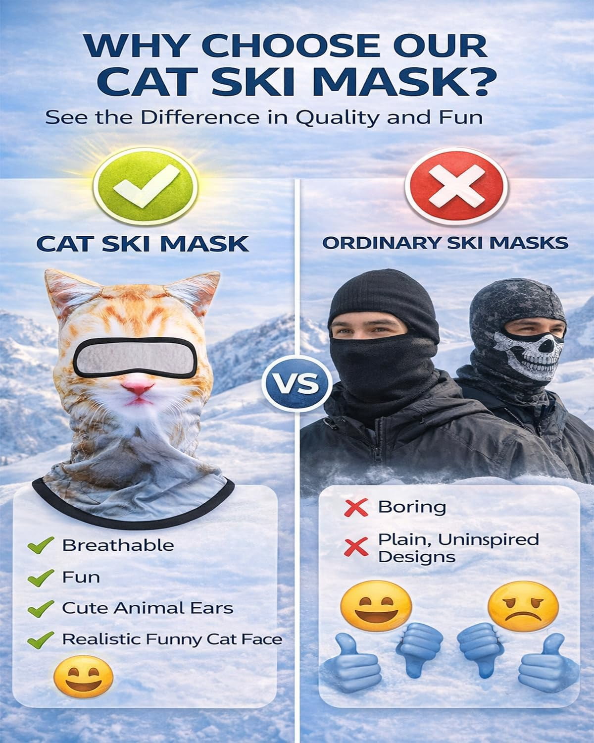 3 Pack Cat Ski Mask Shiesty Balaclava Cute Funny Animal Face with Ears Fuzzy Kitty Suitable for Outdoor Activities