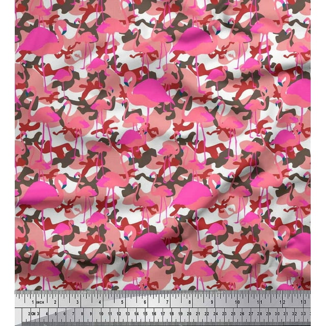 Soimoi Poly Georgette Fabric Camouflage Texture & Flamingo Bird Decor Fabric Printed Yard 42 Inch Wide