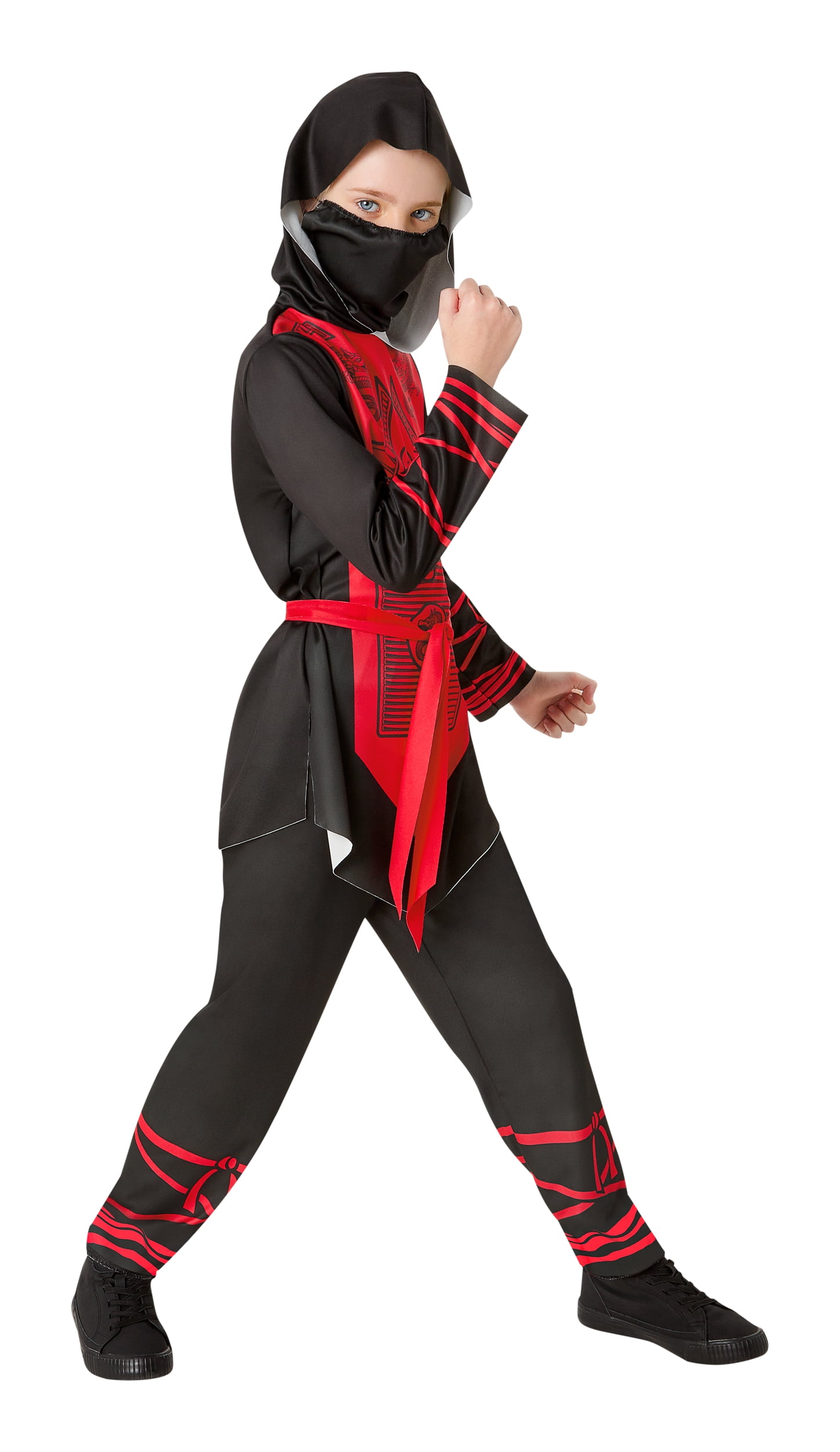 Ciao Ninja Verkleidung Für Jungen – Gr. 8-10 Jahre, Schwarz-rot, Inkl. Overall, Kapuze & Gürtel