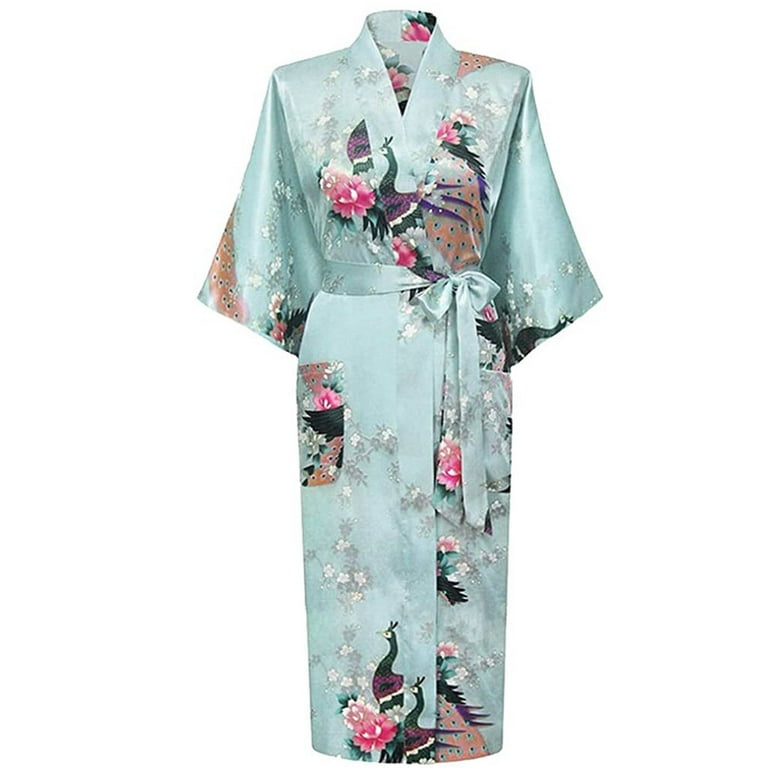 sleeveless nightgowns for women,eileen west,nightgowns for women plus  size,Women Bathrobes Peacock Kimono Long Dressing Gown Japanese Robe Dress  - Walmart.com