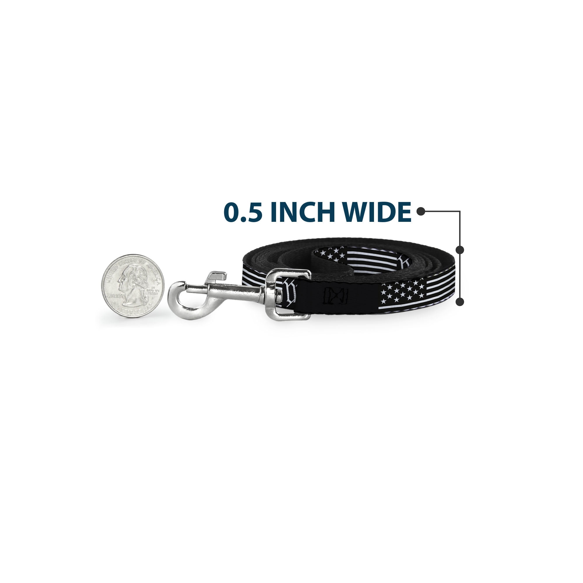 Buckle-Down Pet Leash, Dog Leash, Americana Flag We the People Black White, 6 Feet Long 1.0 Inch Wide