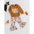 thumbnail image 2 of Toddler Baby Girl Halloween Clothes Long Sleeve Pumpkin Sweatshirt Tops Bell Bottom Pants Set Fall Winter Outfits, 2 of 8