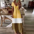 thumbnail image 2 of Liquidation!MSJUHEG Robe Bohème Fluide pour Femmes Col en V Manches Courtes Dégradé Bloc de Couleur Robe Maxi Décontractée Robes Décontractées pour Femmes Robes pour Femmes Jaune 5TG, 2 of 8
