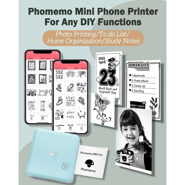 Phomemo 300dpi Mobile Pocket Printer M02 Pro Thermal Bluetooth Portabel  Mini Printer Compatible with iOS and Android, for Photo Printing, Graffiti