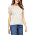 thumbnail image 3 of INSPIRE CHIC Haut en Dentelle Florale Transparent Décontracté à Manches Courtes pour Femme TG Blanc, 3 of 7