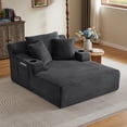 thumbnail image 3 of Leumius Oversized Chaise Lounge Chair Indoor,Cloud Plush Corduroy Upholstered Sofa Bed with Cupholders,Deep Seat Boneless Sofa with Pillows for Living Room Bedroom, No Assembly Required,Dark Gray, 3 of 9