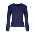 thumbnail image 5 of ZHYou No Boundaries Womens Basic Slim Fit Long Sleeve T-Shirts,Crew Neck,Soft Tops,Navy,Size S, 5 of 5