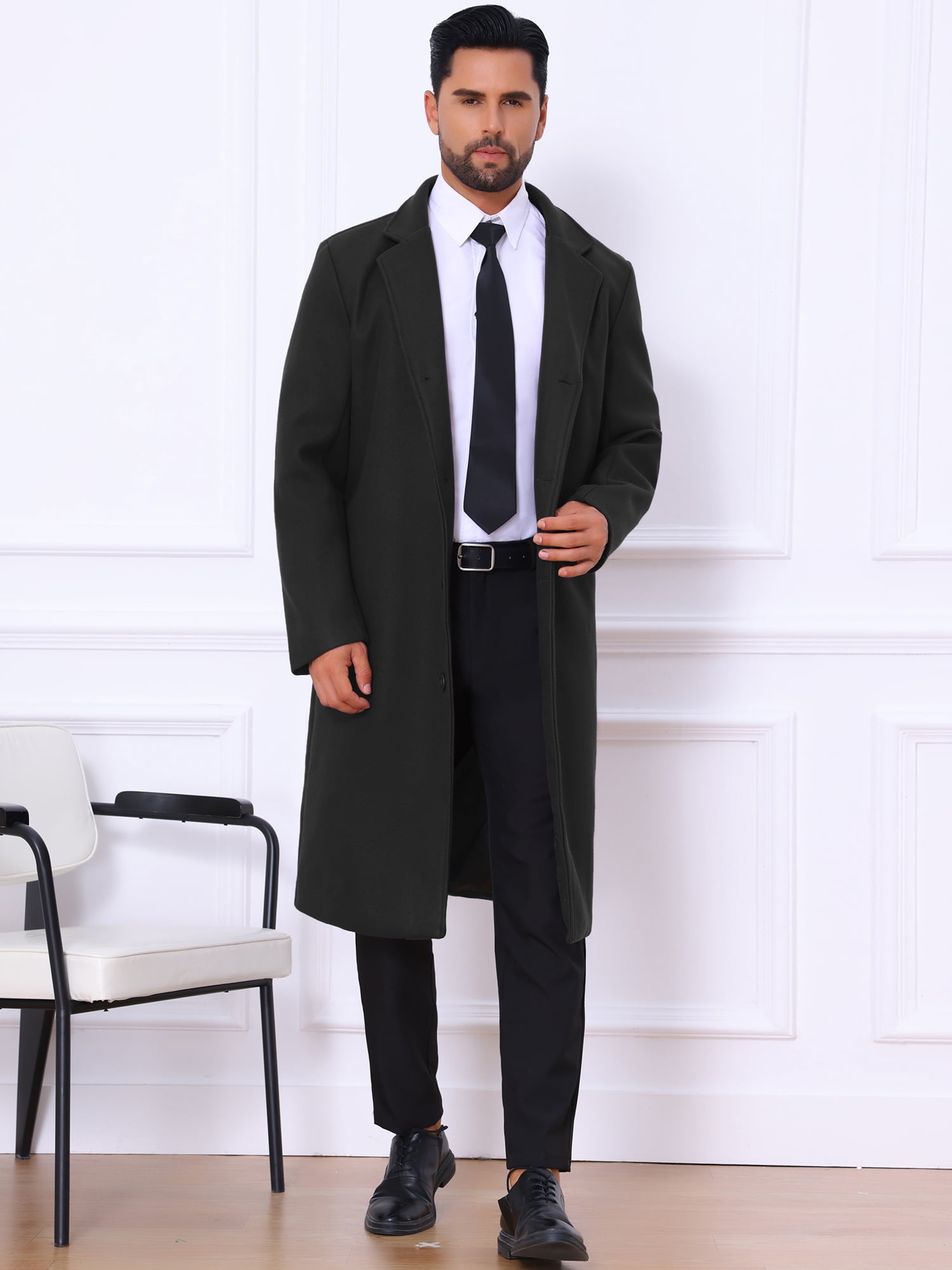 DARING DIVA Men's Single Breasted Notch Lapel with Pockets Trench Overcoat 2XL Black- New