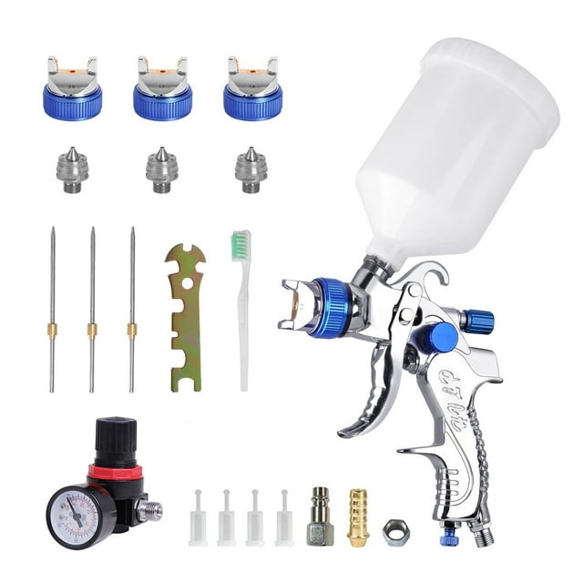 Pistolet à Peinture Pneumatique 600ML pour Réparation Auto - Buse 1.4/1.7/2.0mm avec Régulateur de Pression et Filtre, Facile à Utiliser