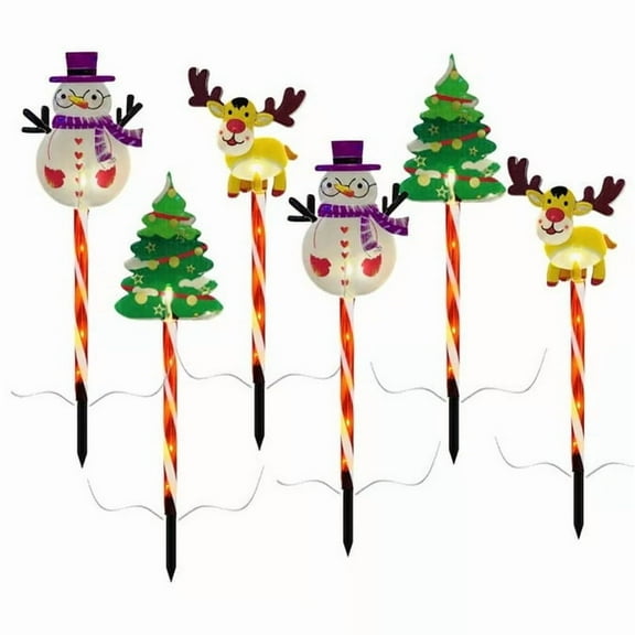 6-Pack Solar Christmas Lights LED Stake, Waterproof Outdoor Holiday Decor with Santa&Snowman&Tree for Yard Garden Patio Ornament