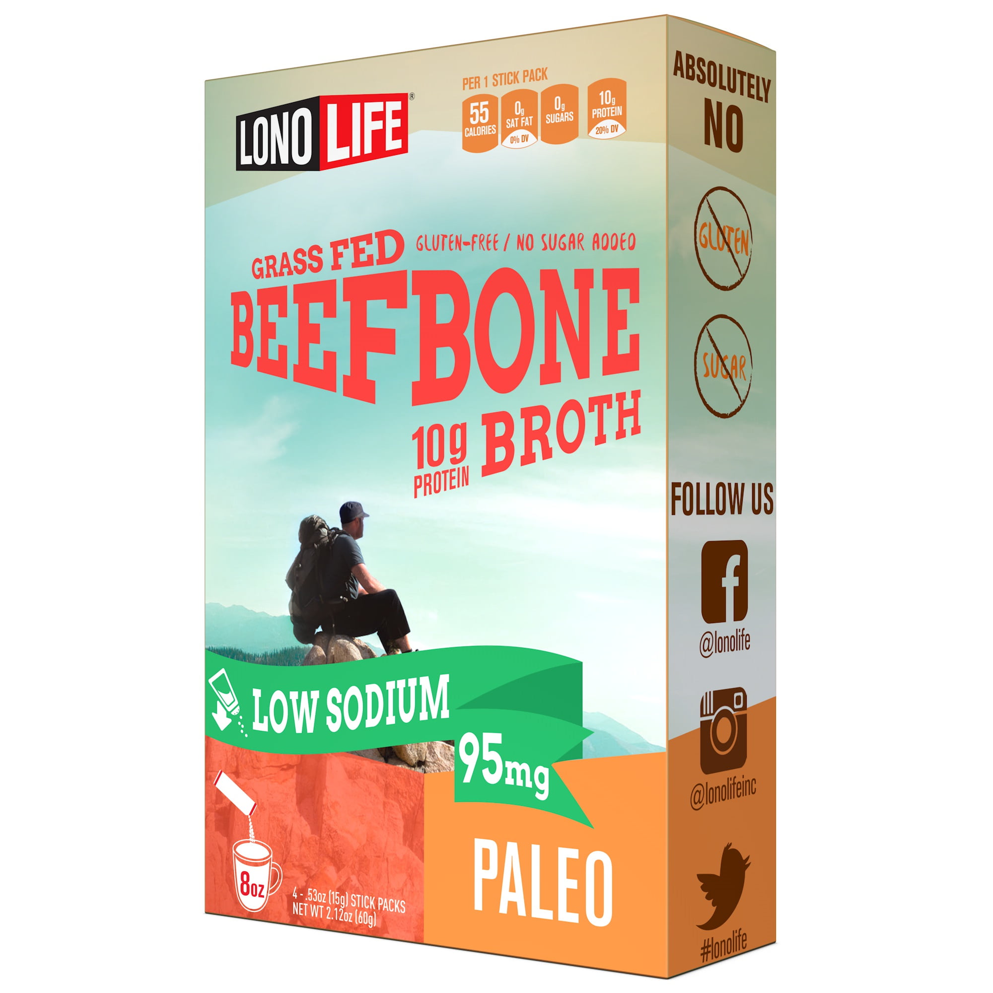 LonoLife Low-Sodium Grass-Fed Beef Bone Broth Powder with 10g Protein ...