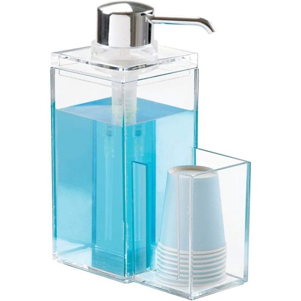 AyPanxi Modern Plastic Mouthwash Pump Caddy and Disposable Cup Holder