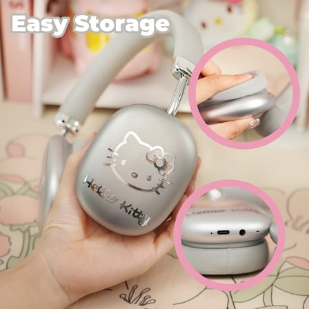 BIBEARBIBEAR HelloKitty Wireless Bluetooth Over-Ear Headphones - Retractable Arm, Type-C, HiFi Sound, 100H Battery. Ergonomic, for Office/Travel/Gaming