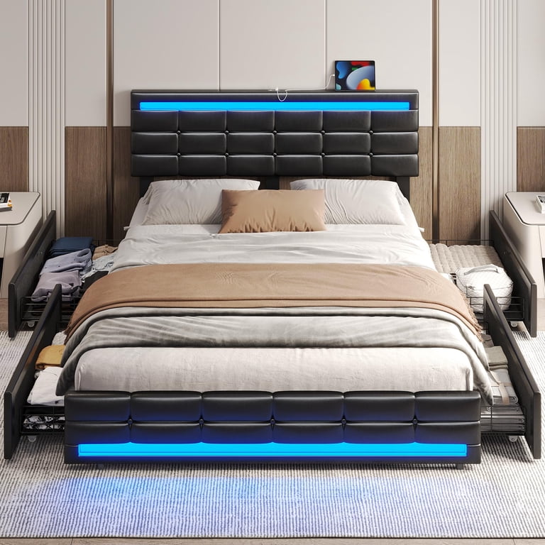 Afuhokles Full Platform Bed with LED Headboard and Storage photo 5