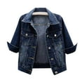 thumbnail image 3 of LISTHA Women's Denim Jackets 3/4 Sleeve Lapel Button Down Cropped Coats Trendy 2025 Lightweight Jean Jackets Dark Blue XL, 3 of 5