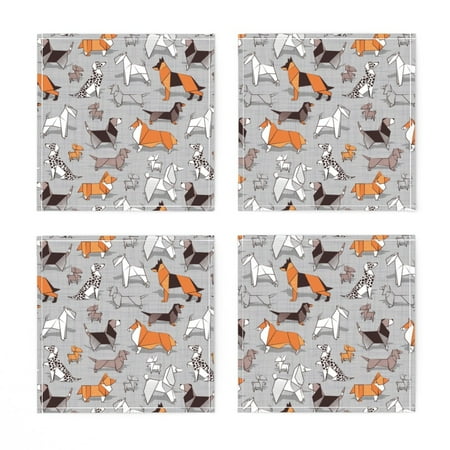 

Linen Cotton Canvas Cocktail Napkins (Set of 4) - Small Scale Origami Gray Dogs Year Chihuahua Dachshund Corgi Geometric Beagle Dalmatian Print Cloth Cocktail Napkins by Spoonflower