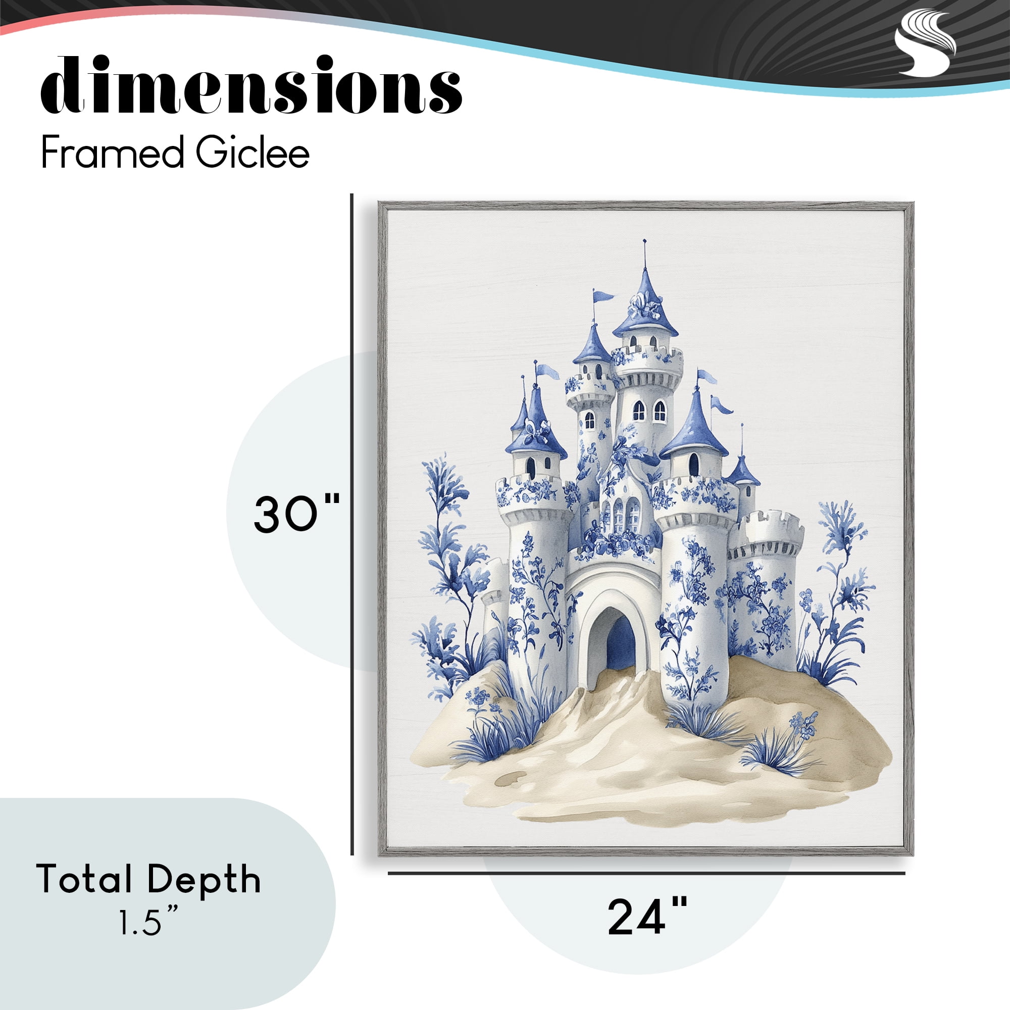 Funky Toile Castle Gray Framed Giclee Art, design by Lettered and Lined